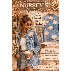 LuLaRoe Floral Embroidered Denim Jacket Small Boho Rose Jean Jacket